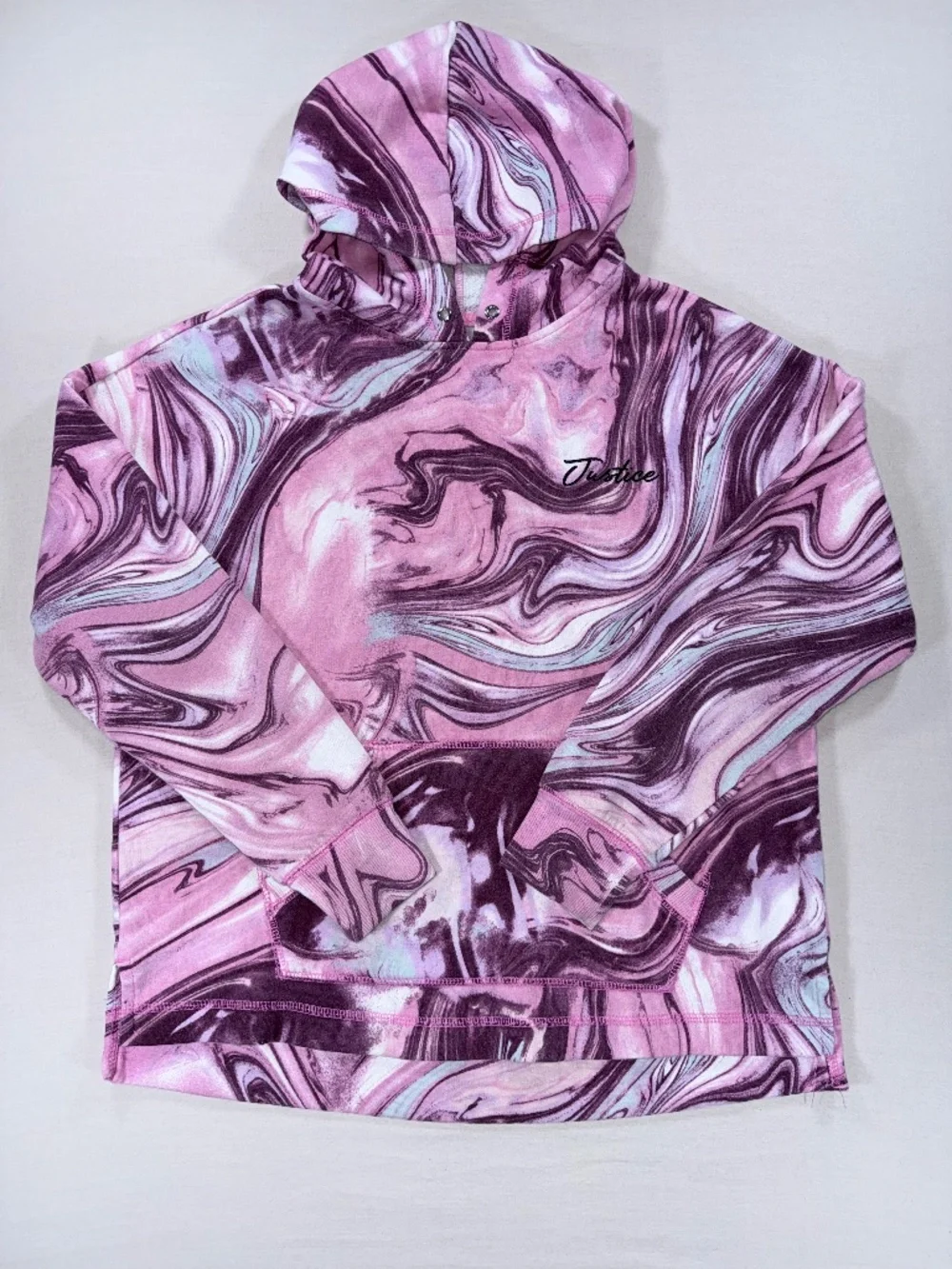 Justice Girls Marbled Hooded Sweatshirt Rose Bloom Pink Purple L 12/14 EUC